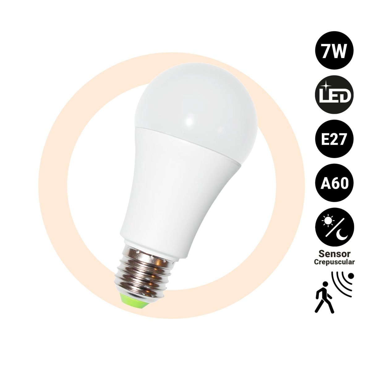 Bombilla LED con sensor de movimiento y crepuscular - E27 A60 - 7W - 450lm - Barcelona Led-
