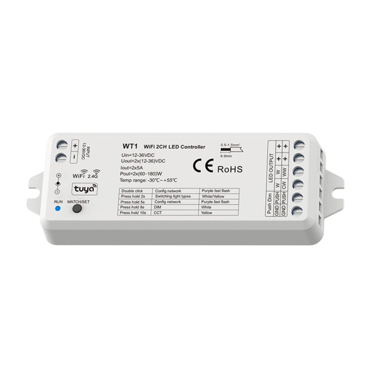 Controlador Monocolor / CCT - 12-36V DC - WiFi+RF - TUYA - Skydance - Barcelona Led-Control y regulación