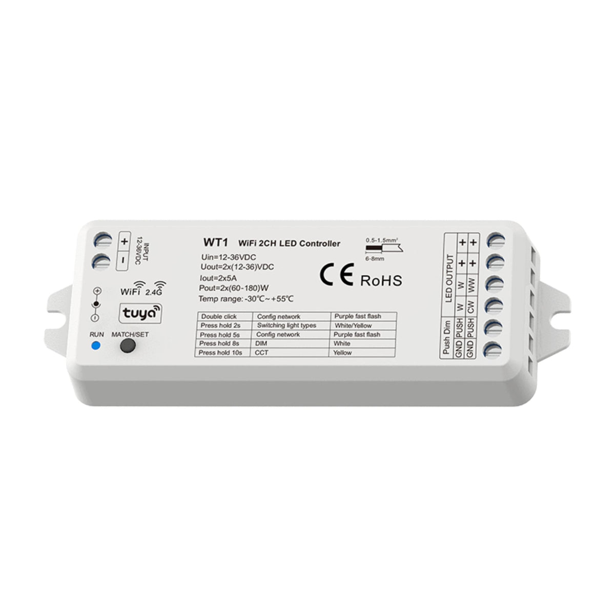 Controlador Monocolor / CCT - 12-36V DC - WiFi+RF - TUYA - Skydance (1)