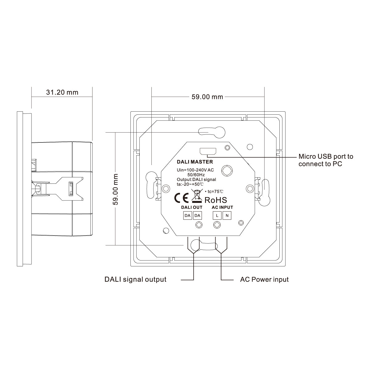Panel táctil DALI Master - Pantalla OLED - USB (7)