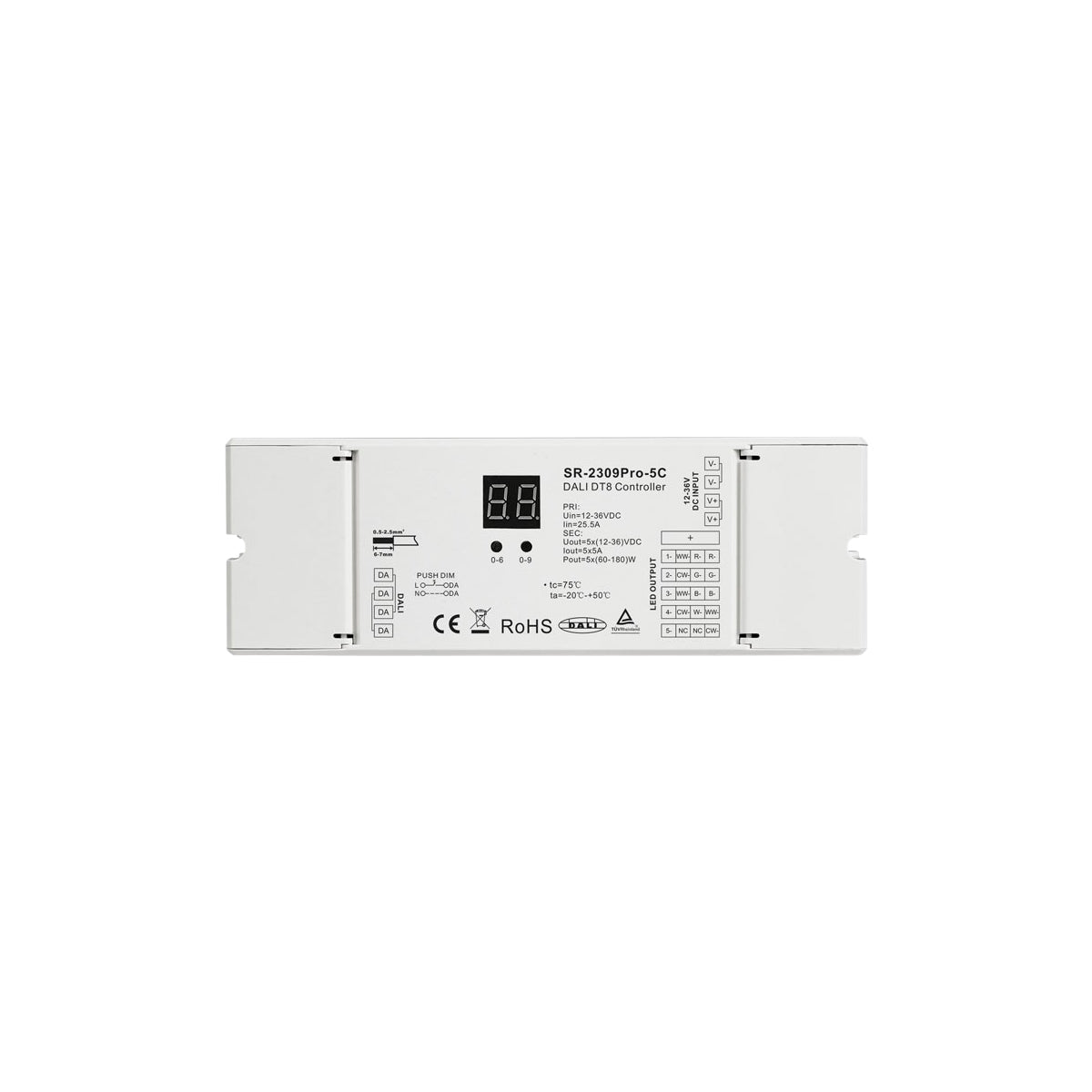 Dimmer DALI DT8 - 5 canales - MONO / CCT / RGB / RGBW / RGB+CCT - 12-48V - 5x5A