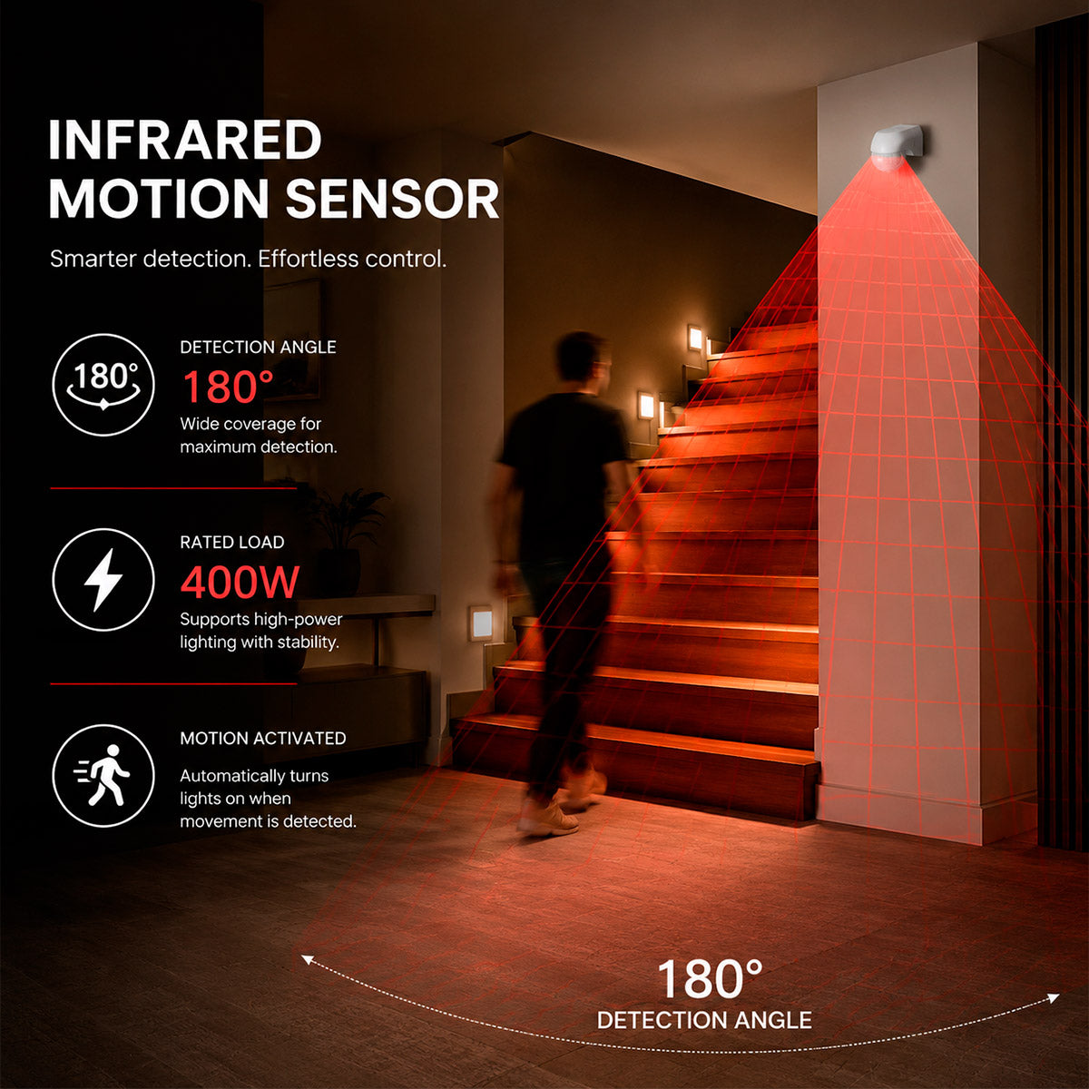 Sensor de movimiento PIR de pared - 180º - 400W - IP44 (1)