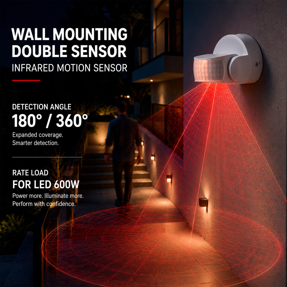 Sensor de movimiento PIR - 3 en 1 - 180°/360° - 600W - IP65 (2)