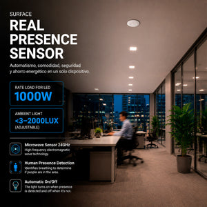 Sensor de presencia por microondas - Superficie - 360º - 1000W - IP20 (1)