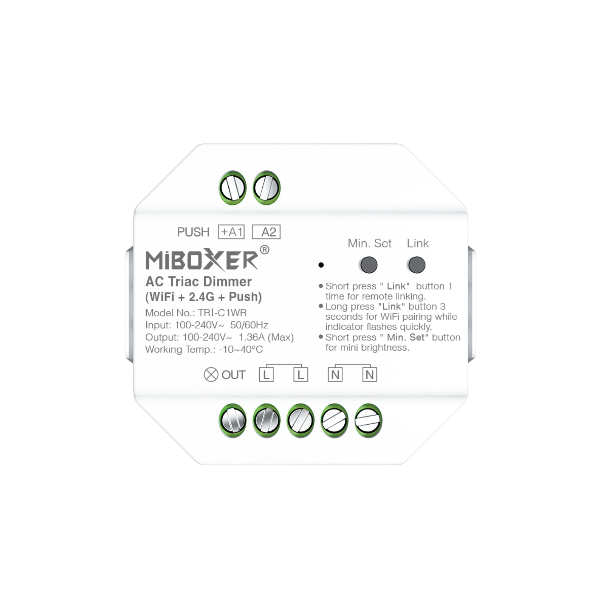 Dimmer TRIAC (WiFi + 2.4G + PUSH) - 300W - Mi Boxer - TRI-C1WR