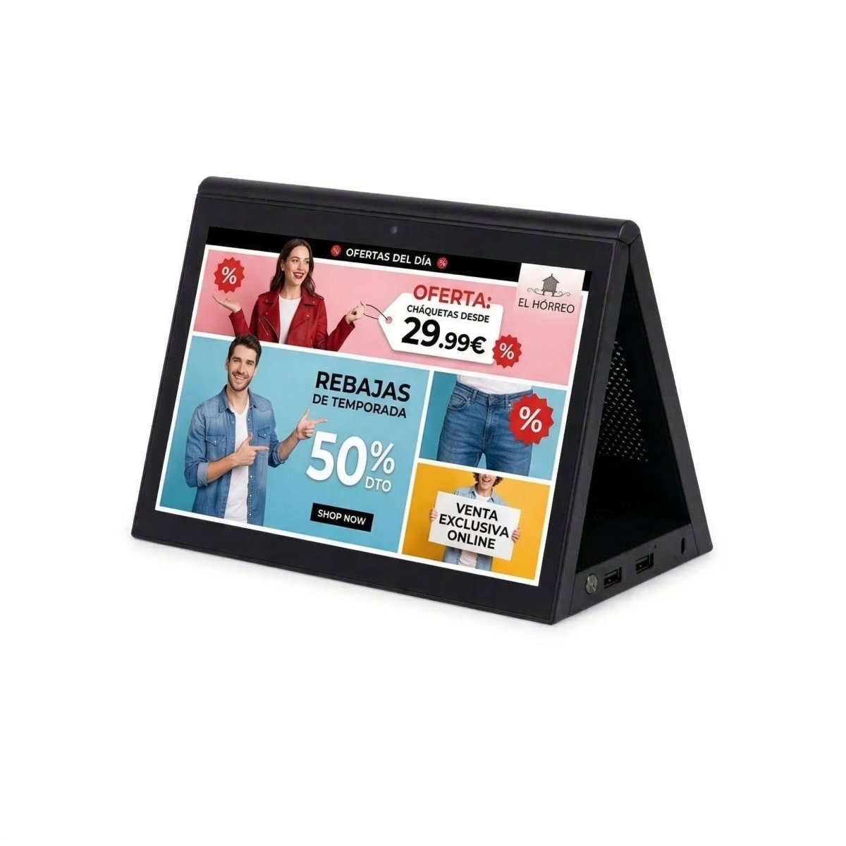 Display publicitario LCD de mesa 10.1'' con cámara - Pantalla doble - Táctil - Android 10 - Barcelona Led-Signage