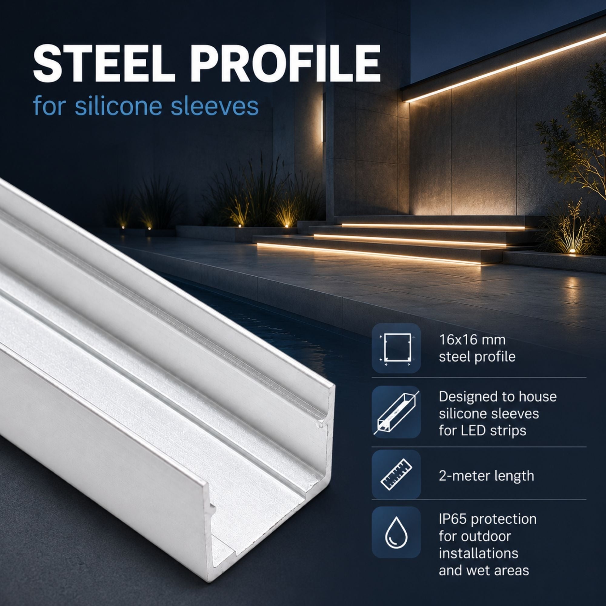 Perfil de acero 16x16 mm para fundas de silicona - 2 metros (1)
