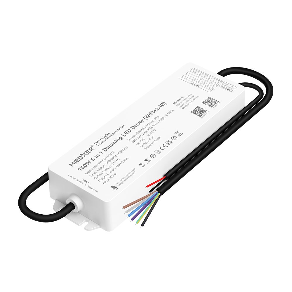 Controlador de tira LED RGB / RGBW con fuente de alimentación 150W - 24V DC - WIFI+2.4G - IP67  5 EN 1