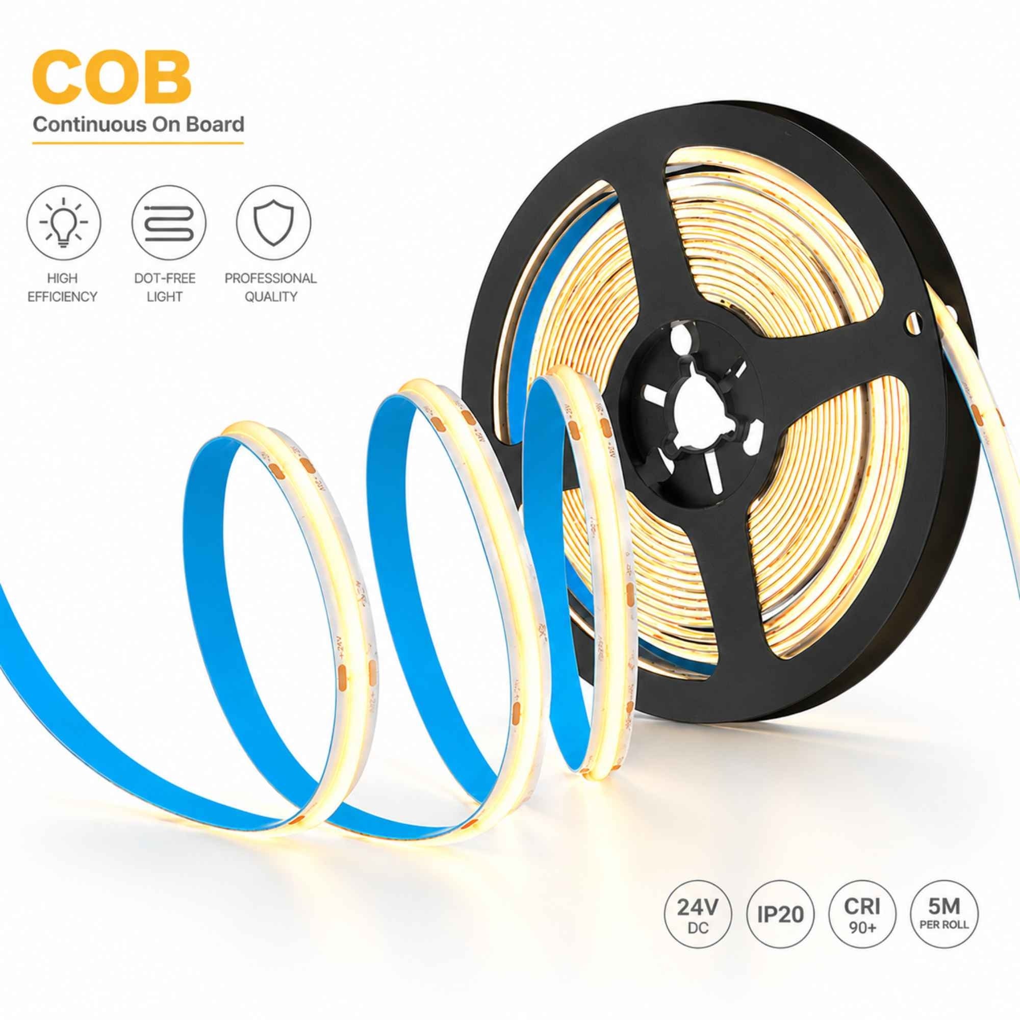 Tira LED COB 24V DC - 12W/m - 8mm - IP20 - Rollo de 5 metros - Corte cada 4,5 cm (4)