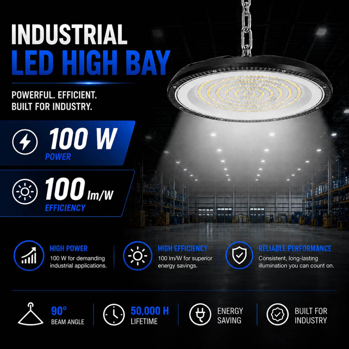 Campana LED industrial UFO - CCT - 100W - 90º - 100lm/w - IP65 (7)