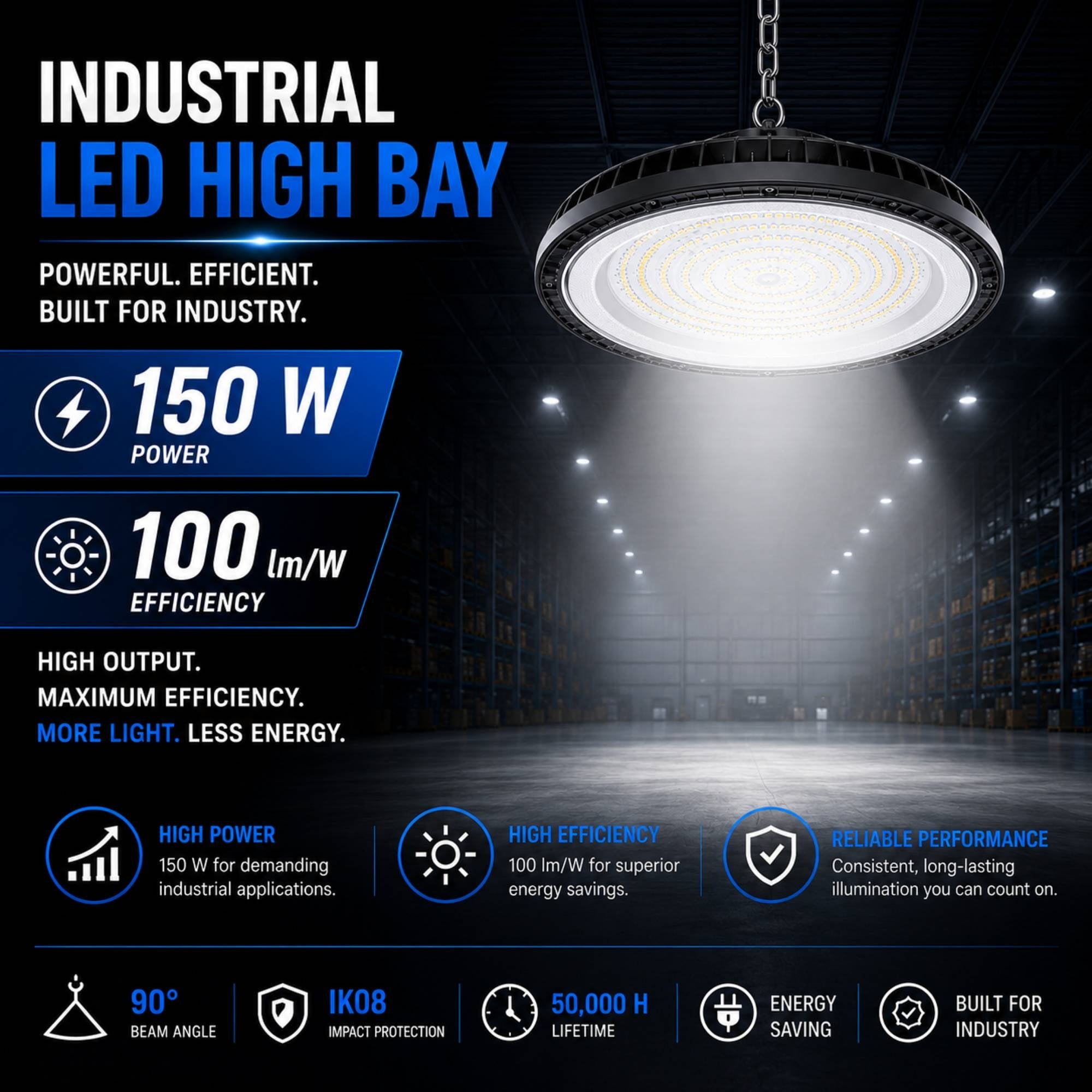 Campana LED industrial UFO - CCT - 150W - 90º - 100lm/w - IP65 (3)