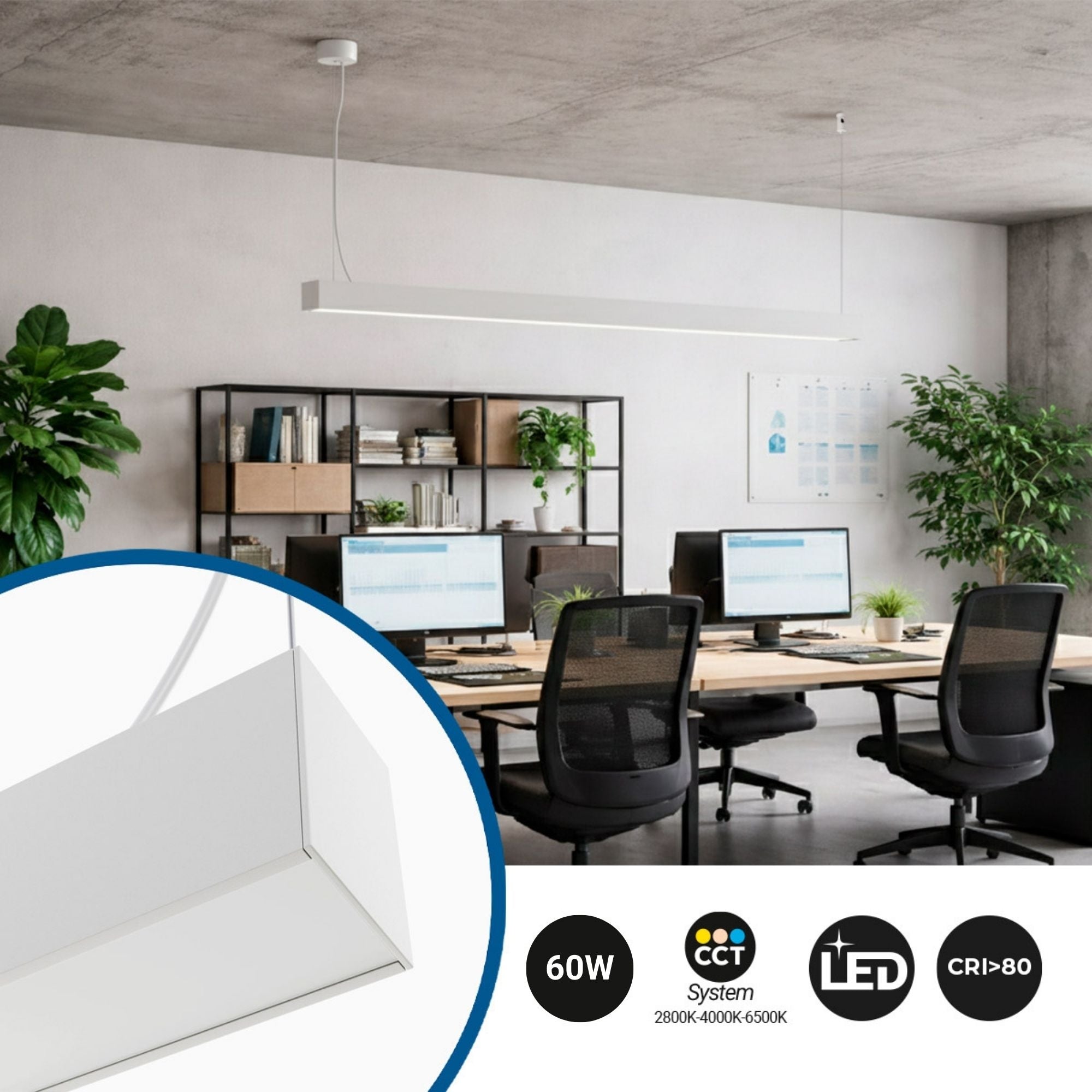 Lámpara lineal LED DOB CCT - 60W - 180cm - 120lm/W - PVC - Suspensión (3)