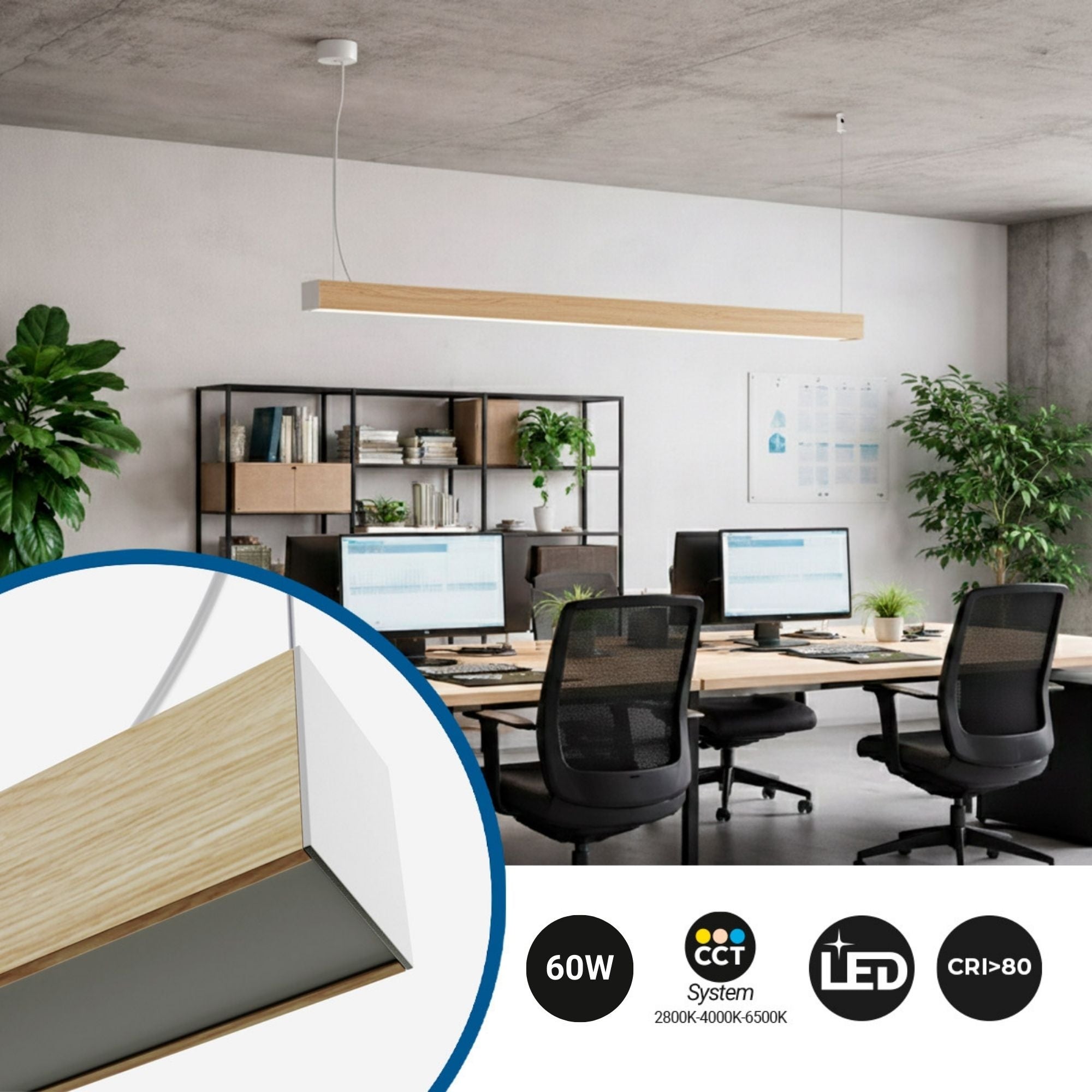 Lámpara lineal LED DOB CCT - 60W - 180cm - 120lm/W - PVC - Suspensión (9)