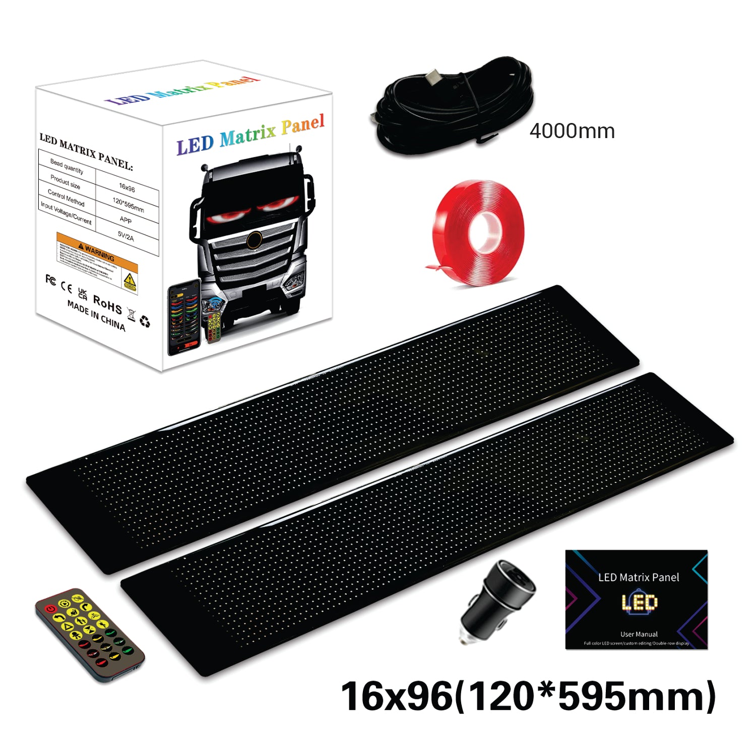 Display LED flexible doble - 12 x 59,5 cm - USB + Bluetooth + mando a distancia (1)