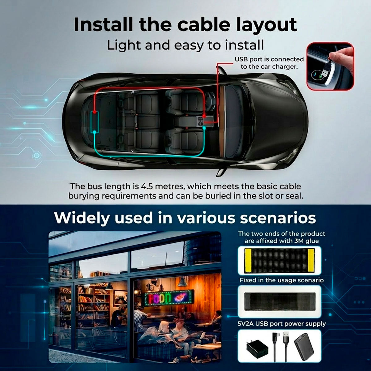 Display LED flexible programable - 12 x 59,5 cm - USB + Bluetooth + mando a distancia (4)