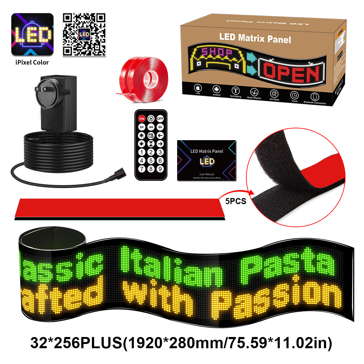 Programmable flexible LED display - 192 x 28 cm - USB + Bluetooth ...