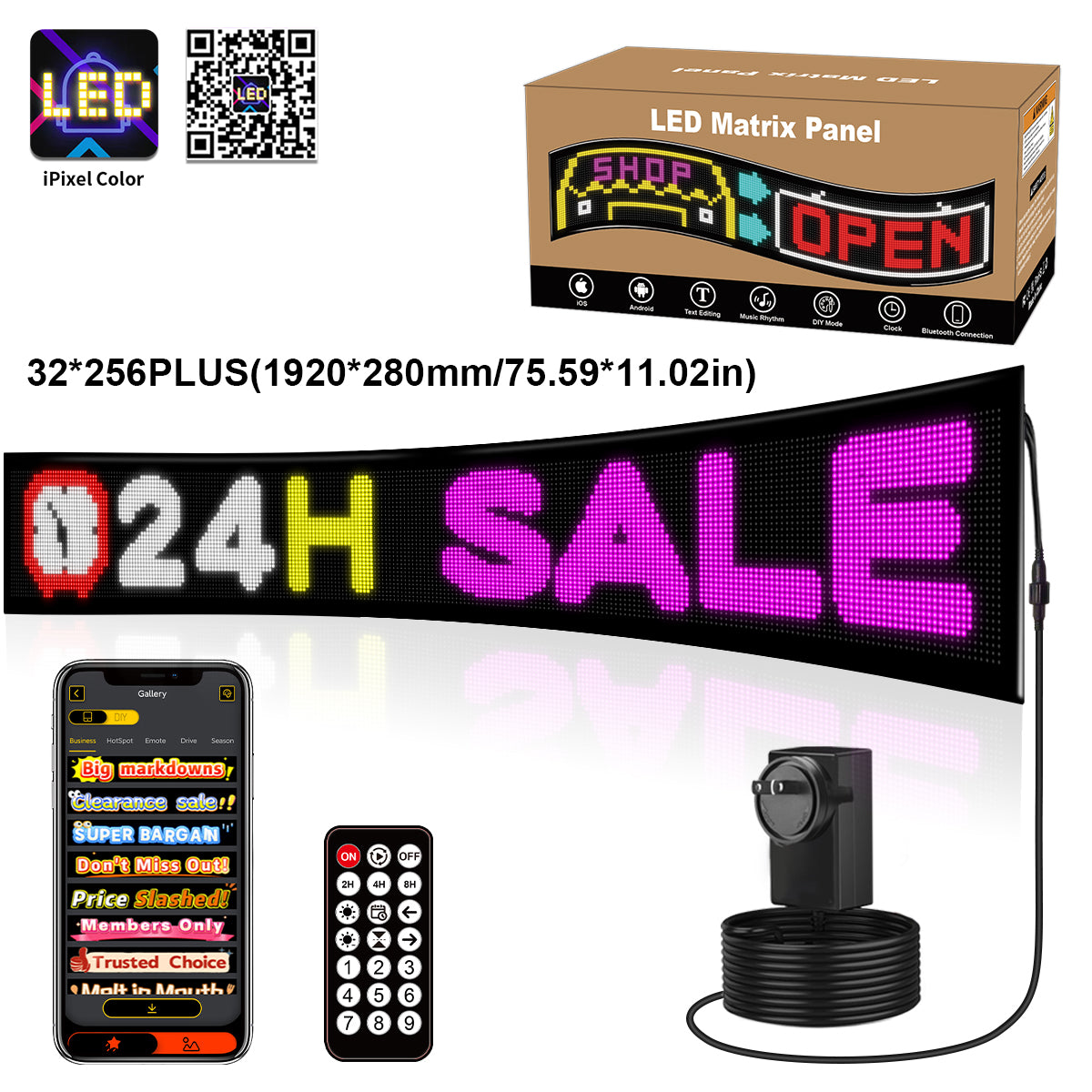 Programmable flexible LED display - 192 x 28 cm - USB + Bluetooth ...