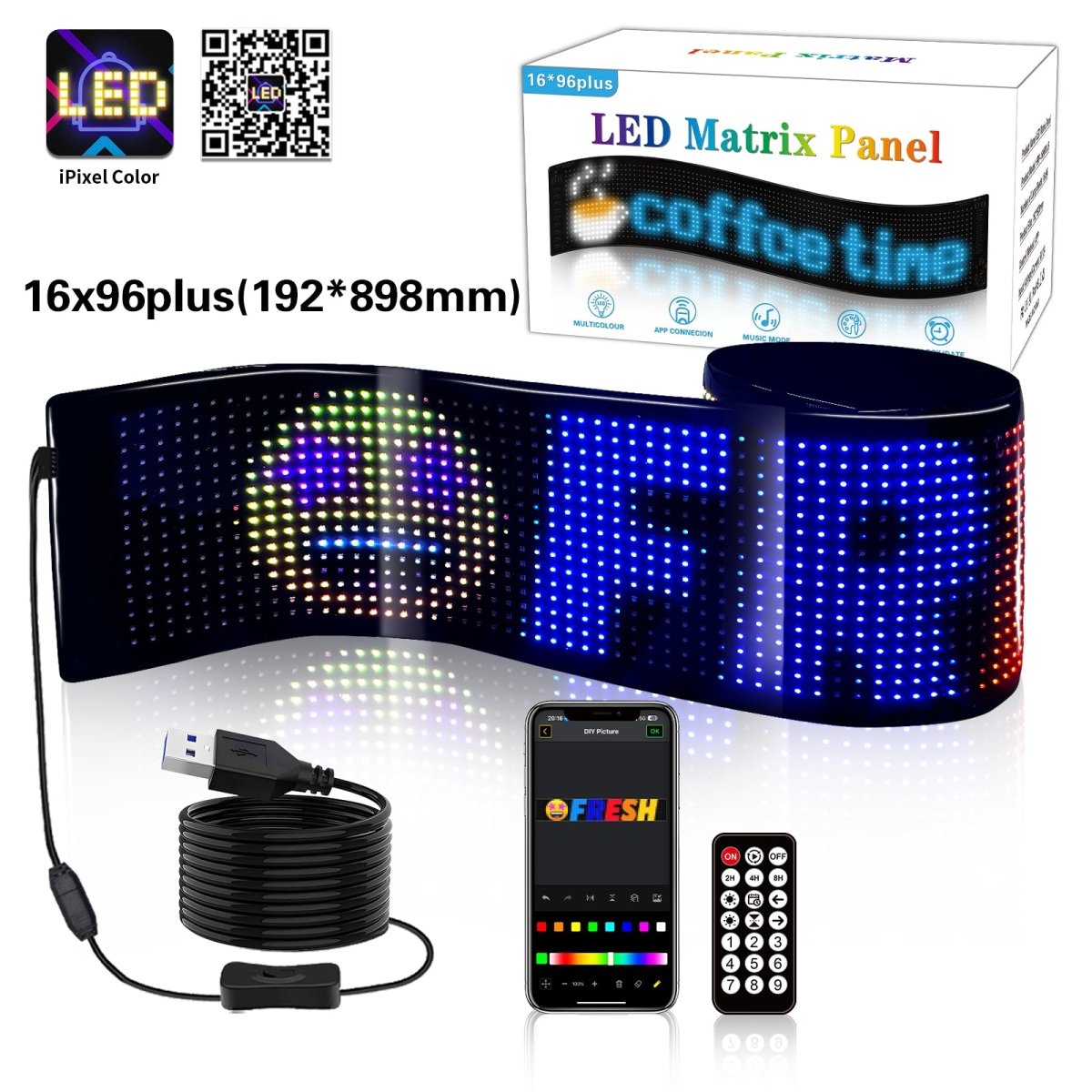 Display LED flexible programable - 89 x 19 cm - USB + Bluetooth + mando a distancia - Barcelona Led-Signage