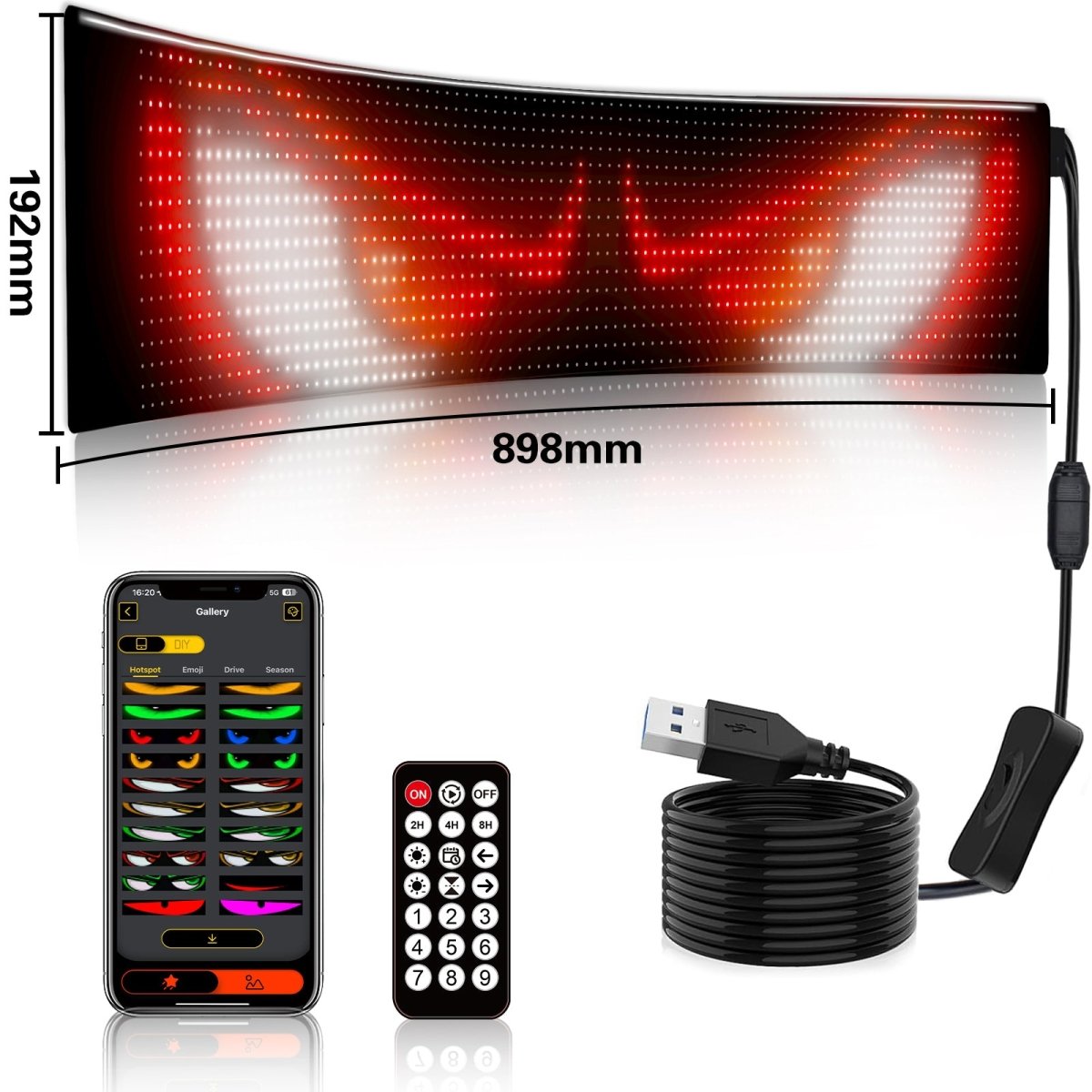 Display LED flexible programable - 89 x 19 cm - USB + Bluetooth + mando a distancia - Barcelona Led-Signage