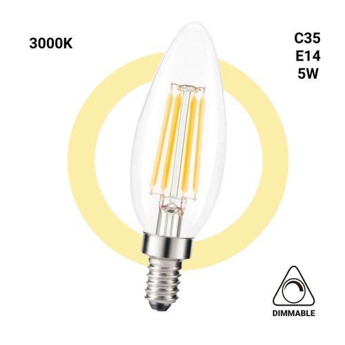 Lampadina LED a candela C35 filamento E14 5W trasparente