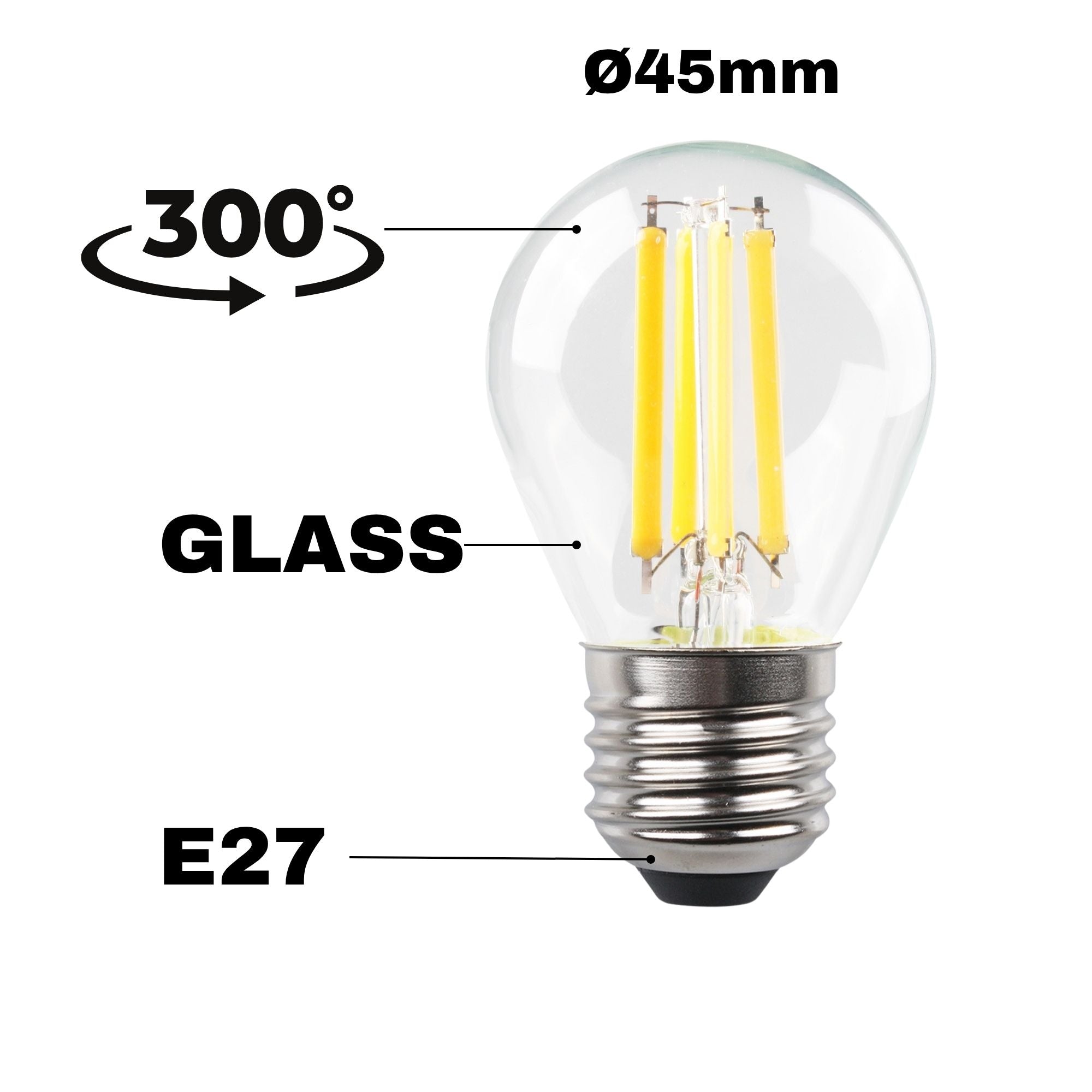 Bombilla LED filamento esférica - E27 G45 - 3.8W - Transparente (3)