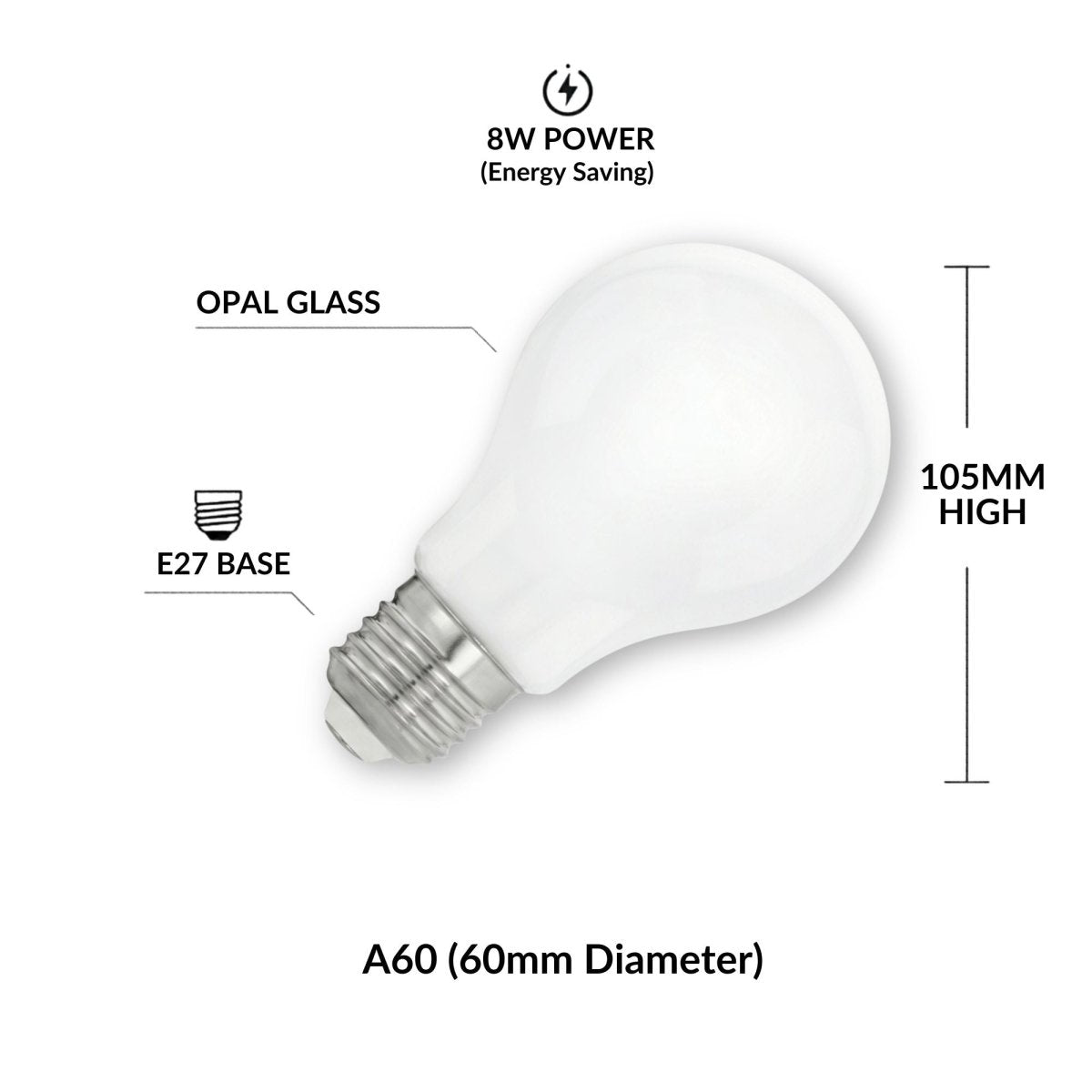 Bombilla LED A60 E27 Opal Milky 8W — Luz Cálida 3000K, 950 lm, 360° | 25.000 h de Vida Útil - Barcelona Led-