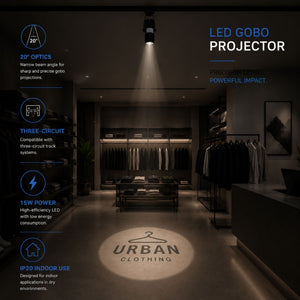 Proyector de logos LED GOBO para carril trifásico interior - 15W - Óptica 20° - IP20 (2)