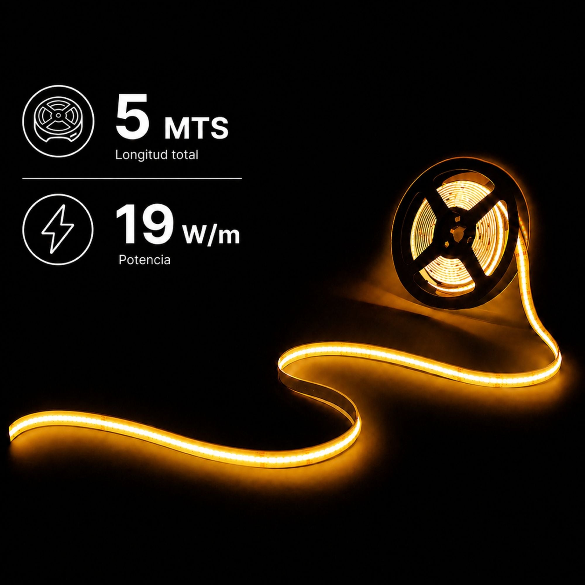 Tira LED COB 24V DC - RGBWW - 19W/m - 12mm - IP20 - Rollo de 5 metros - Corte 33mm