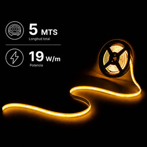 Tira LED COB 24V DC - RGBWW - 19W/m - 12mm - IP20 - Rollo de 5 metros - Corte 33mm