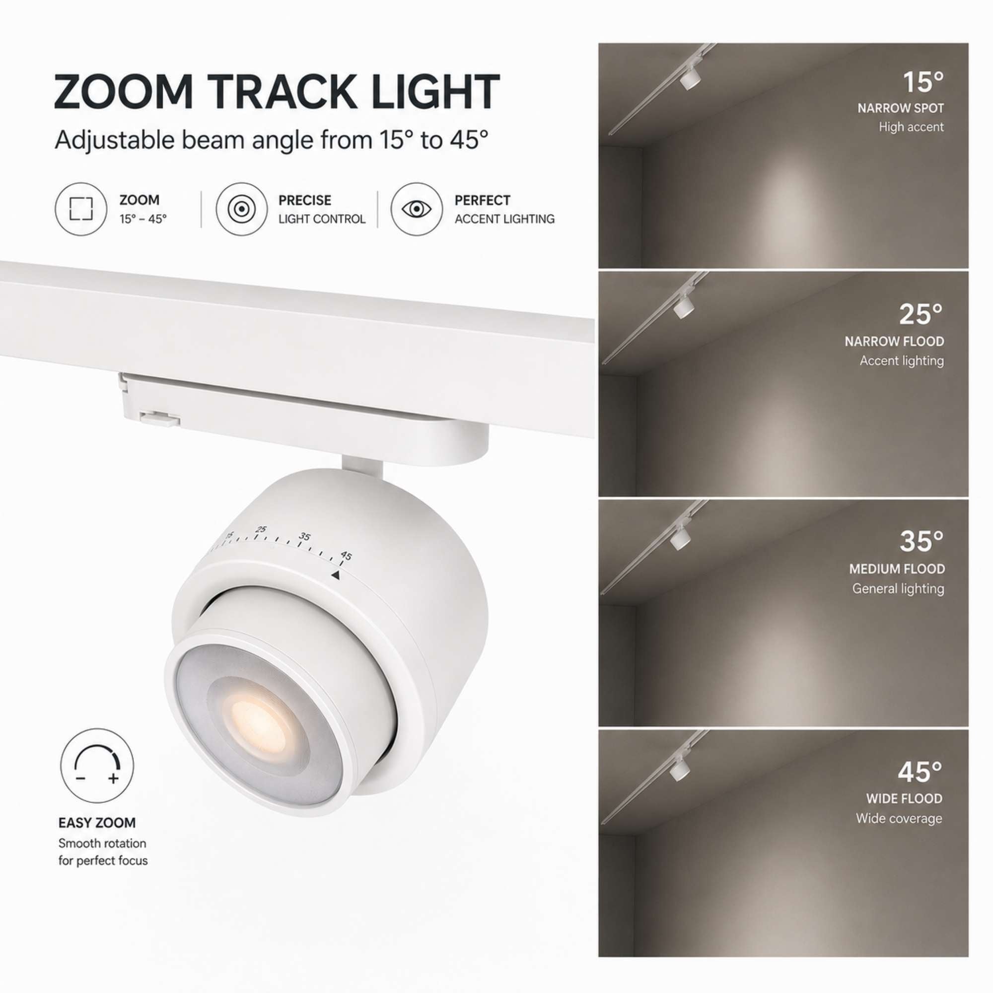 Proyector LED circular para carril trifásico 35W - ZOOM 15º- 45º - 4000K - CRI 90 (1)