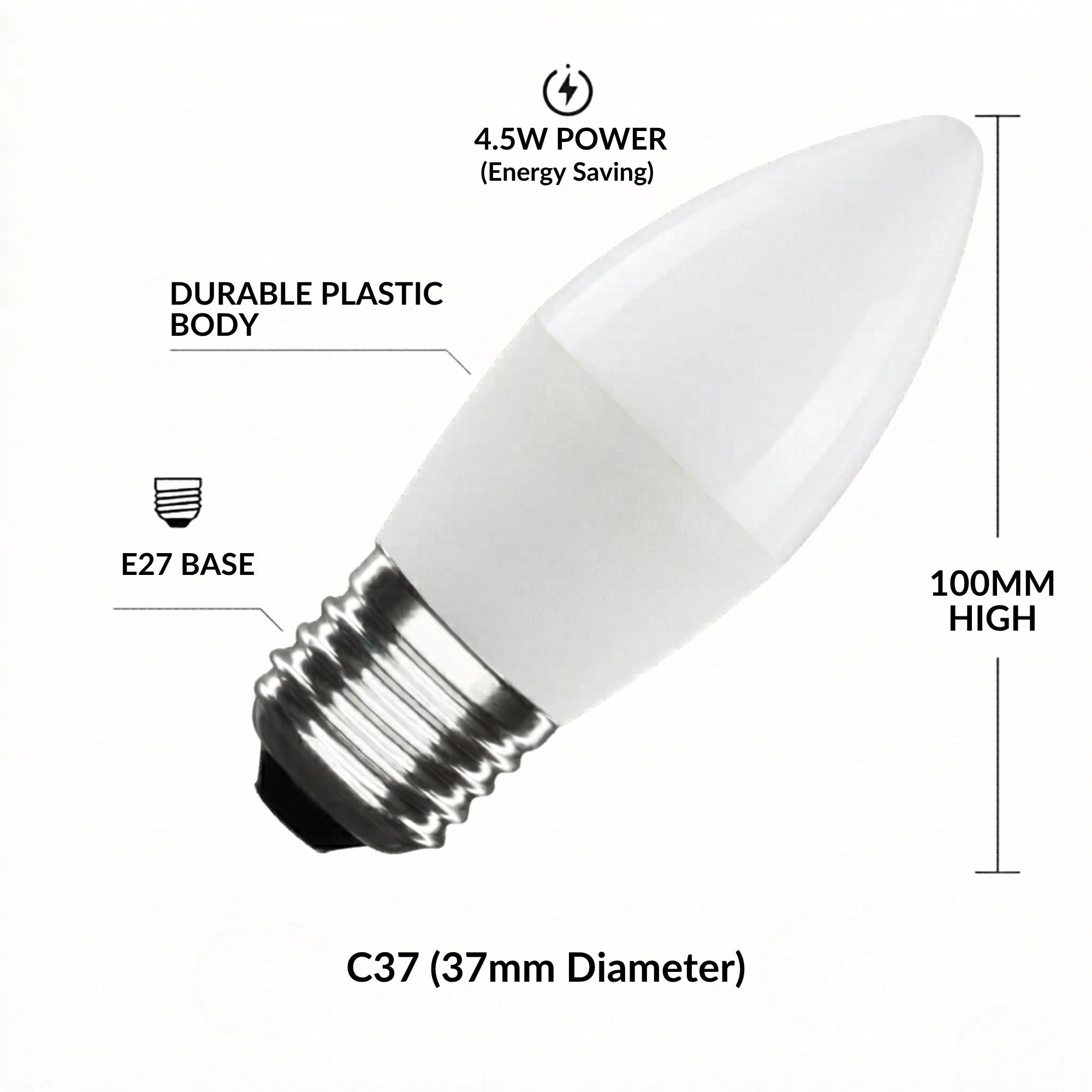 Bombilla vela LED E27 C37 4.5W — Opal | Disponible en luz cálida, neutra y fría (3)