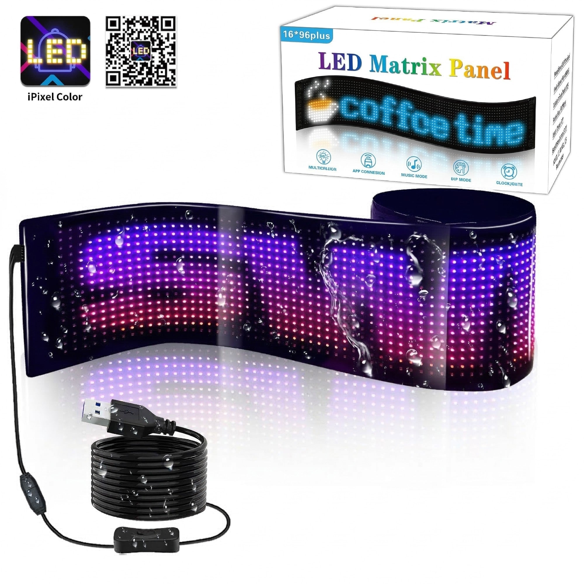Display LED flexible programable - 89 x 19 cm - USB + Bluetooth + mando a distancia (1)