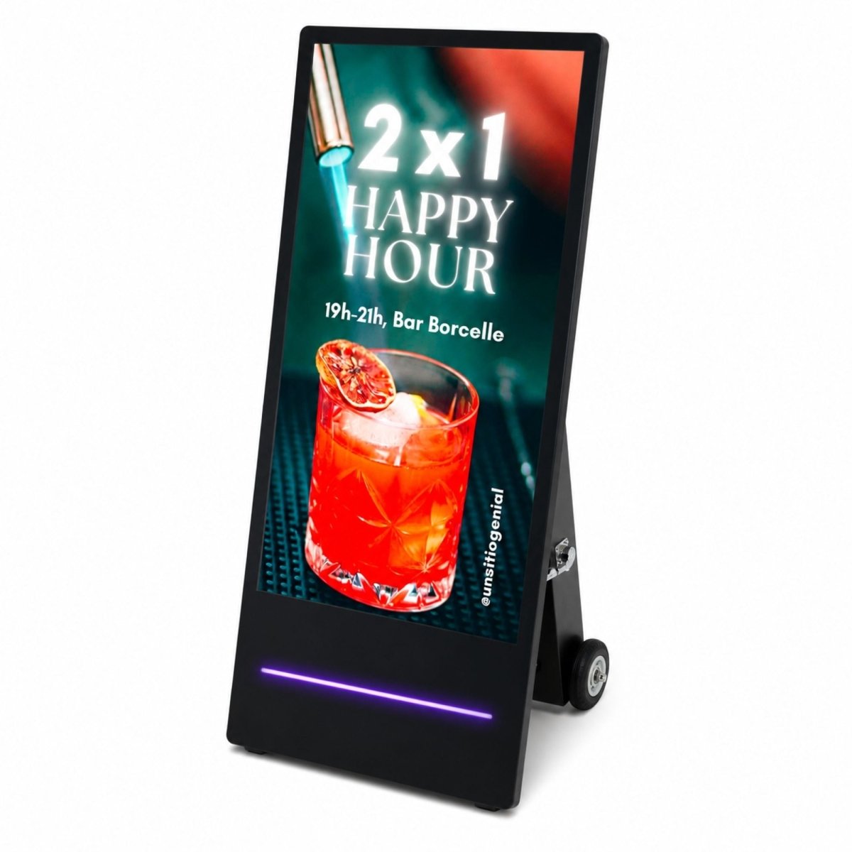 Display publicitario portátil 43'' exterior - LCD full HD - Con ruedas y batería - Barcelona Led-Signage