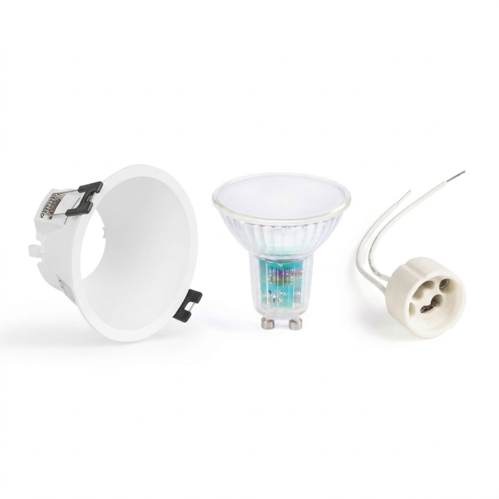 KIT Aro empotrable fijo Ø93mm + Bombilla GU10 5,4W + Portalámparas (1)