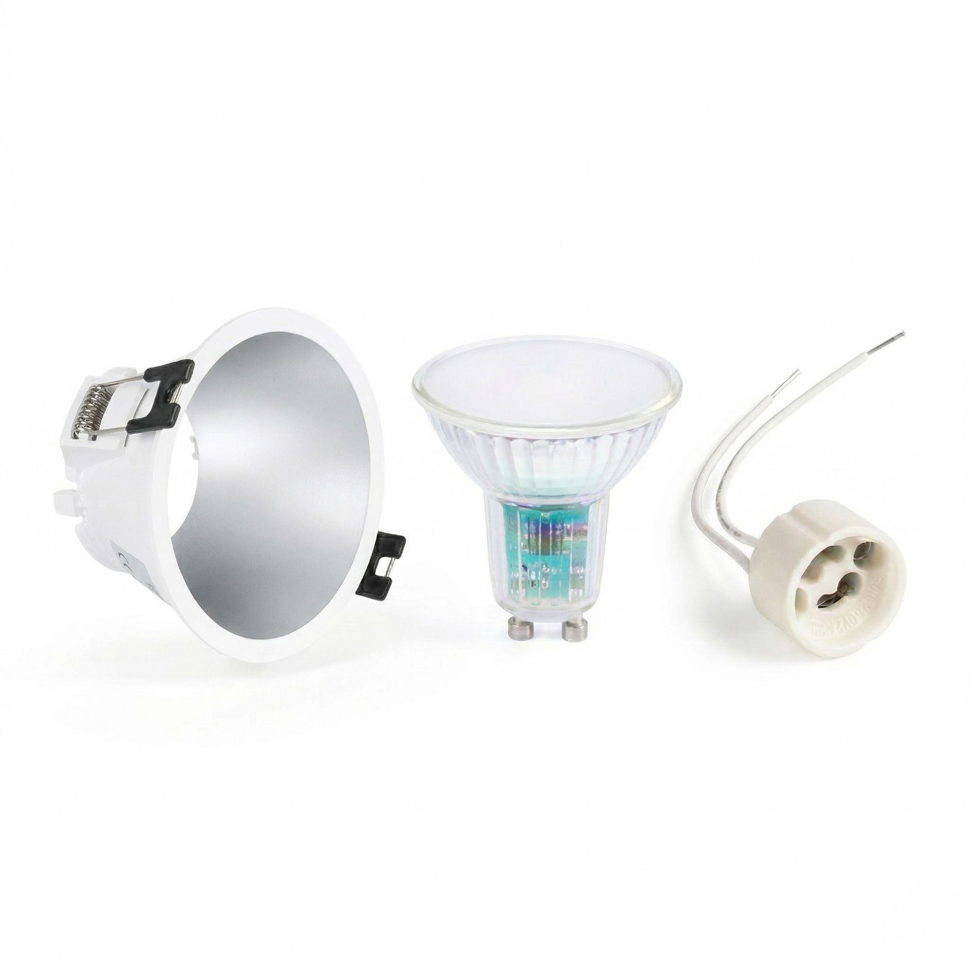 KIT Aro empotrable fijo Ø93mm + Bombilla GU10 5,4W + Portalámparas (22)