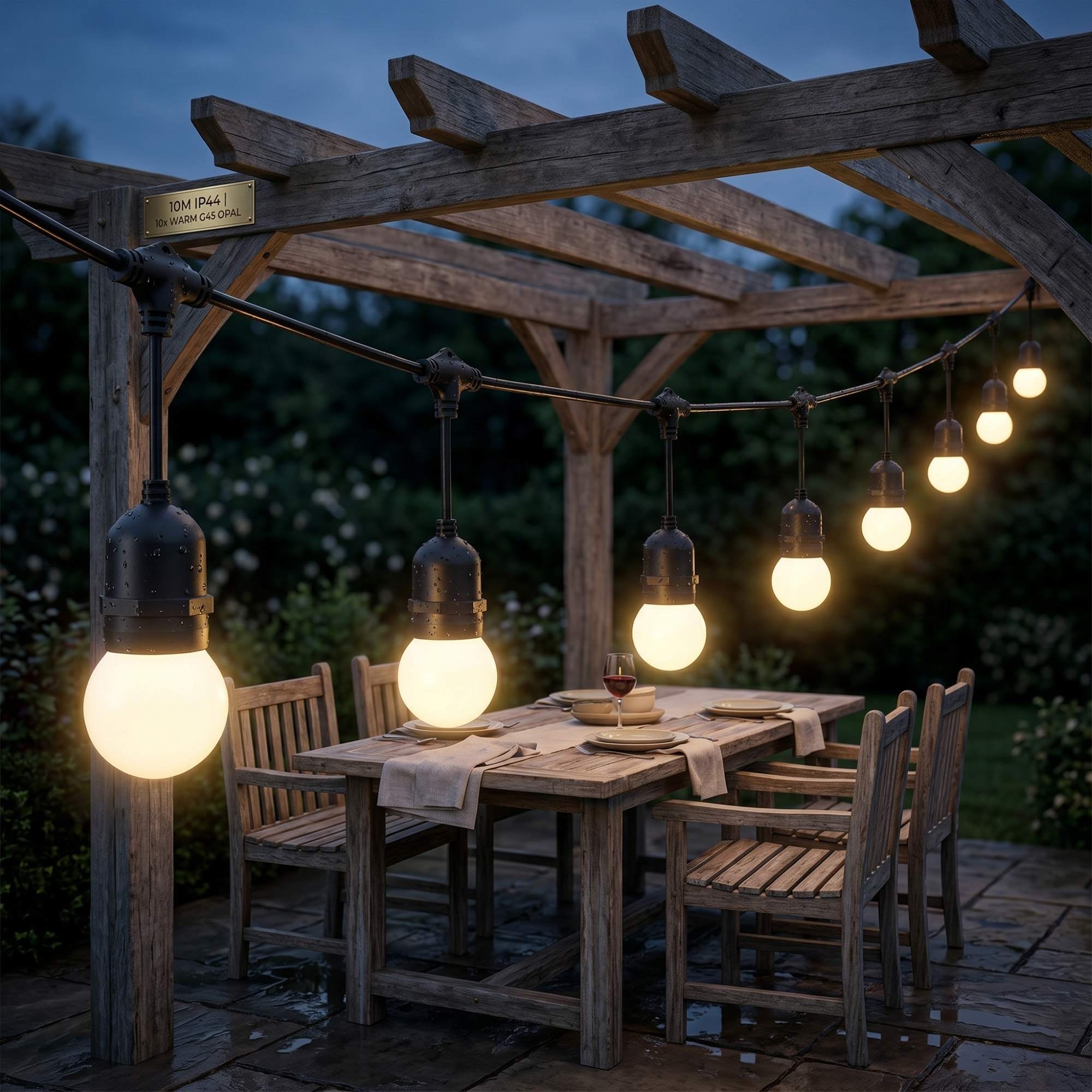 Guirnalda Luces Exterior 10 Metros con 10 Bombillas LED E27 1W IP44 Blanco Cálido — Ampliable y Resistente al Agua (2)