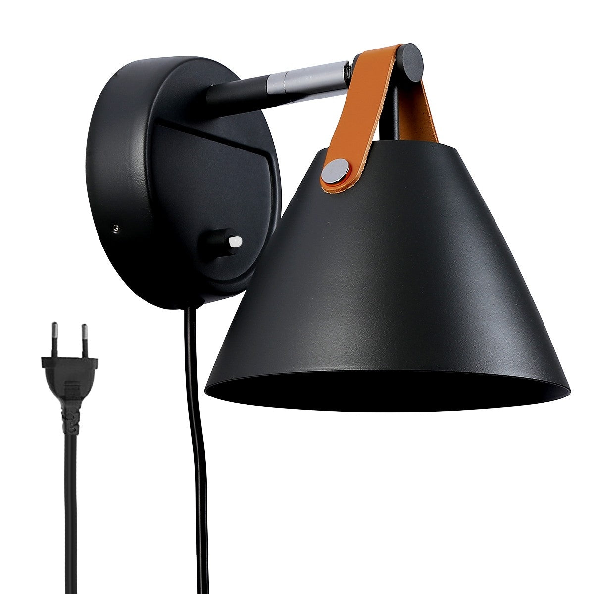 Aplique de pared de cuero "Ellen" con cable y interruptor (5)