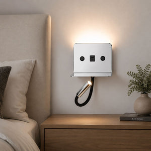 Aplique de pared para lectura "SLANGE 2" - 3W + 6W - Puerto USB + USB-C - Barcelona Led-Decoración