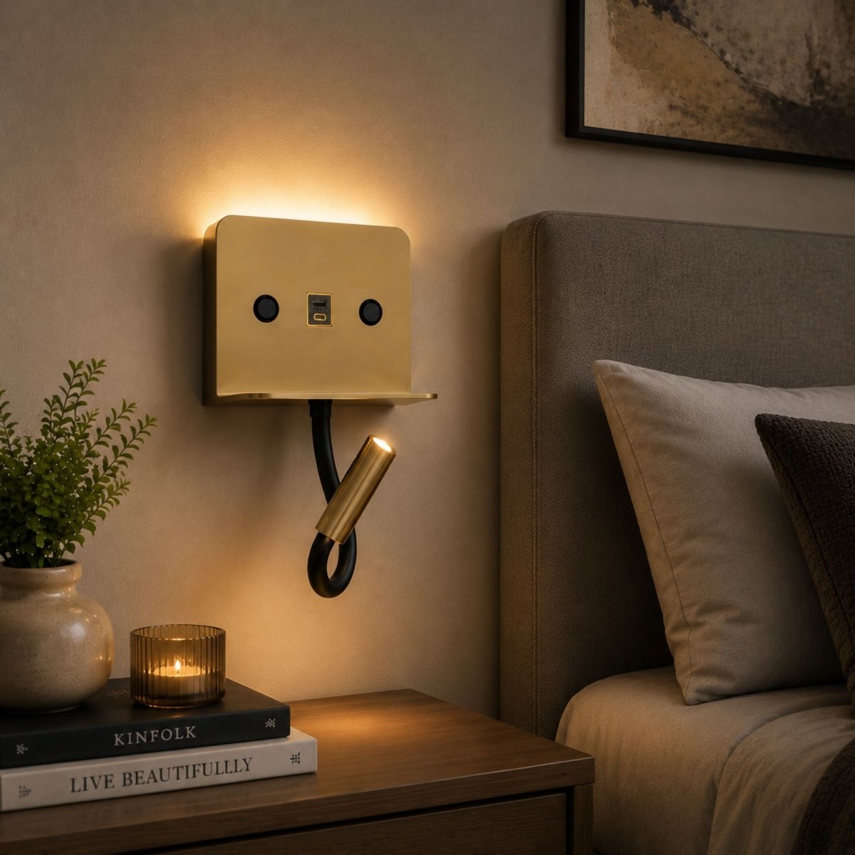 Aplique de pared para lectura "SLANGE 2" - 3W + 6W - Puerto USB + USB-C - Barcelona Led-Decoración