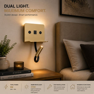 Aplique de pared para lectura "SLANGE 2" - 3W + 6W - Puerto USB + USB-C - Barcelona Led-Decoración
