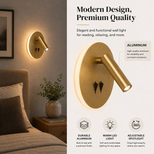 Aplique de pared para lectura "Quart" - Doble función - 3W+6W - Barcelona Led-Decoración
