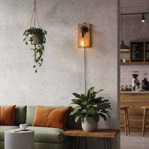 Aplique de pared estilo industrial de madera y metal "Older" - E27 (5)