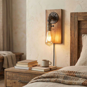 Aplique de pared estilo industrial de madera y metal "Older" - E27 (7)