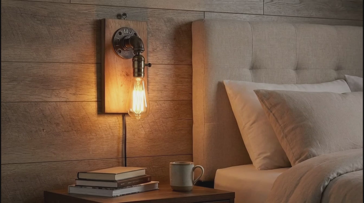 Aplique de pared estilo industrial de madera y metal "Older" - E27