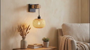 Aplique de pared madera y mimbre "Shelley" - E27