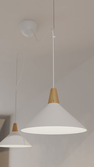 Lampara colgante doble metal y madera  "Selroom" - Blanco - 2xE27