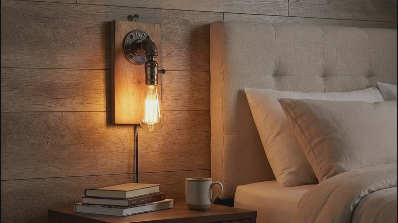 Aplique de pared estilo industrial de madera y metal "Older" - E27