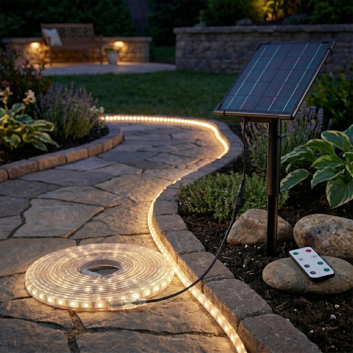 Tira LED solar exterior con mando 40W - 10 metros - IP65 - Disponible RGB y 2700K - Barcelona Led-