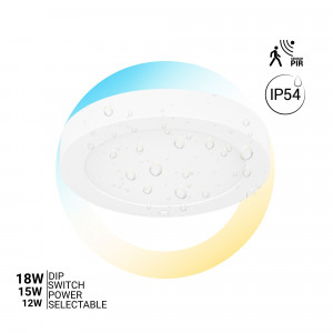 LED-Deckenleuchte CCT mit PIR-Sensor - 12W / 15W / 18W - Durchmesser einstellbar - Oberfläche / Einbau - IP54