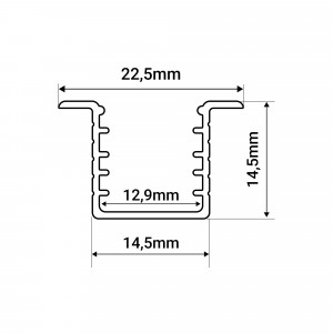 LED-Einbauprofil mit Diffusor - 22,5x14,5mm - LED-Streifen ≤10mm - 2 Meter - 0,7mm